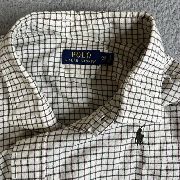 Polo Ralph Lauren Shirt Mens 2XB Big Gray Burgundy Check Button Long Sleeve Pony - Picture 5 of 12